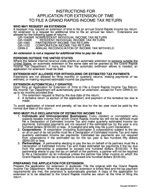 Application for Extension of Time to File Grand Rapids Income Tax Return