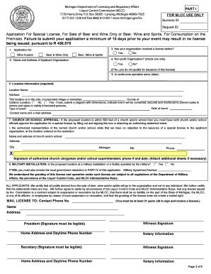 Michigan Special License Application for Beer and Wine Sales