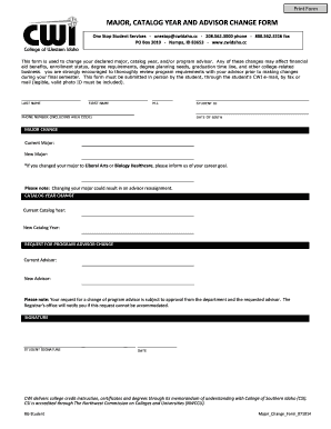 Major, Catalog Year and Advisor Change Form