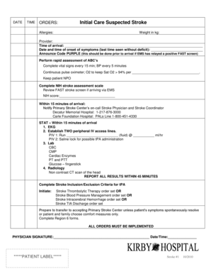 Initial Care Suspected Stroke Form