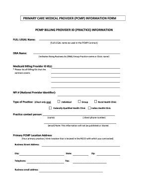 Primary Care Medical Provider Information Form