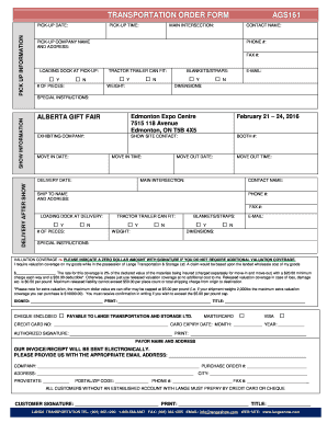 Lange Transportation Order Form for Exhibitor Shipments