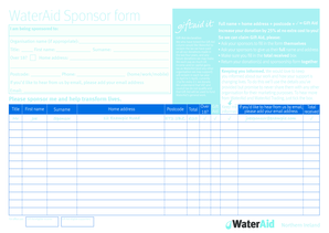 WaterAid Sponsor Form