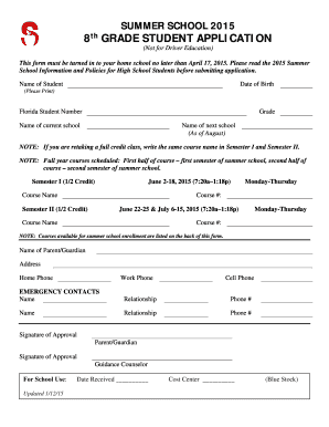 8th Grade Summer School Application