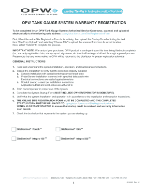 OPW Tank Gauge System Warranty Registration