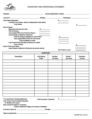 School Inventory and Operating Statement
