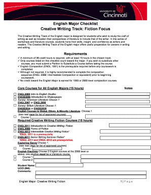 English Major Checklist Creative Writing Track