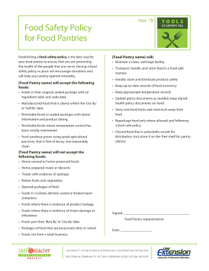 Food Safety Policy for Food Pantries