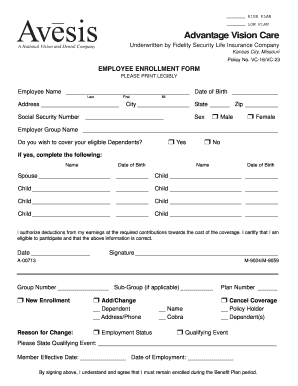 Advantage Vision Care Employee Enrollment Form
