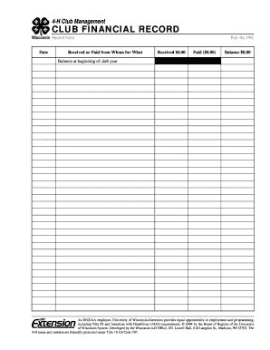 4-H Club Financial Record Form