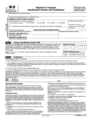 IRS Form W-9 Request for Taxpayer Identification Number and Certification
