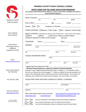 Seminole County Home Education Program Entry Form