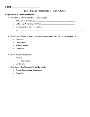 2015 Biology Final Exam Study Guide