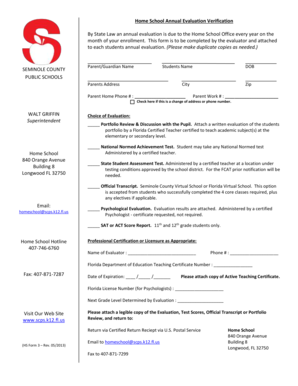 Home School Annual Evaluation Verification