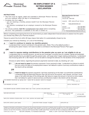 Municipal Pension Plan Re-employment Declaration