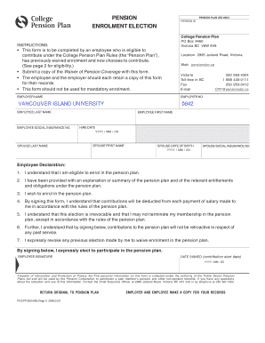 College Pension Plan Enrolment Election Form