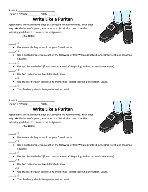 Puritan Writing Assignment