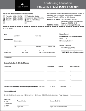 Vancouver Island University Continuing Education Registration Form