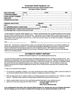 Corporate Health Systems Reimbursement Account Authorization Form
