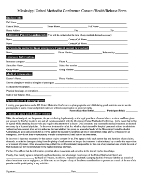 Conference-Youth consent health release form