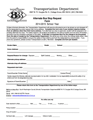 Alternate Bus Stop Request Form