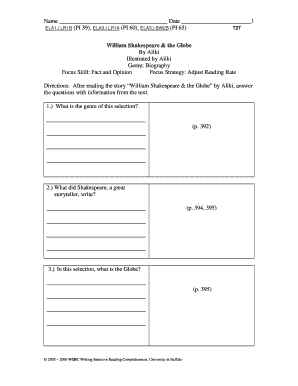 William Shakespeare & the Globe Reading Comprehension Worksheet