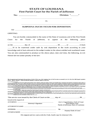 Louisiana Subpoena Duces Tecum for Deposition
