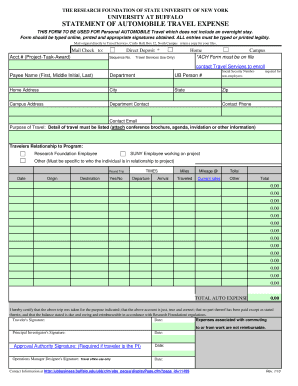 Research Foundation Automobile Travel Expense Form