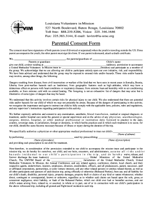 Parental Consent Form for International Mission Trips