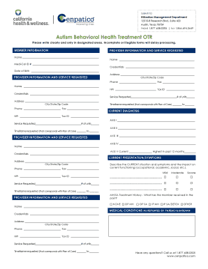Autism Behavioral Health Treatment Request Form