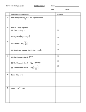 College Algebra Review Test 2