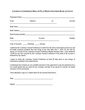 Louisiana Conference Health Plan Bank Authorization