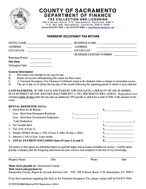 Sacramento Transient Occupancy Tax Return