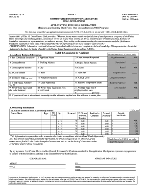 USDA Application for Loan Guarantee