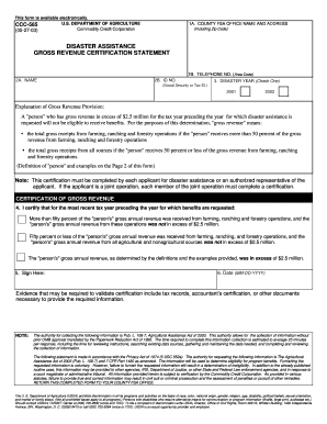 USDA Disaster Assistance Gross Revenue Certification