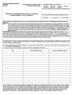 CCC-749 Planting Transferability Pilot Project Request
