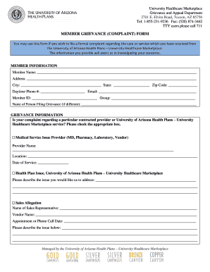 University Healthcare Marketplace Grievance Form