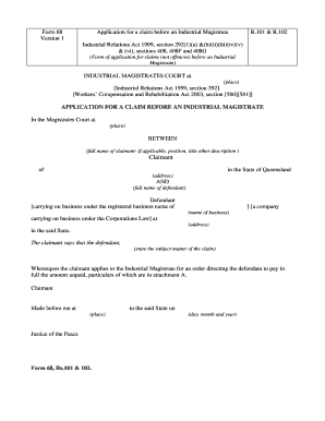 Form 68 Application for Claim Before Industrial Magistrate