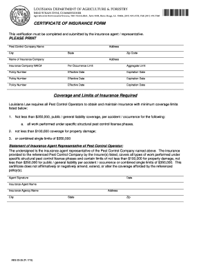 Louisiana Pest Control Insurance Certificate