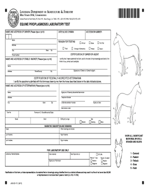 Louisiana Equine Piroplasmosis Lab Test Form