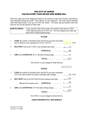 Akron Water and Sewer Bill Calculation Form