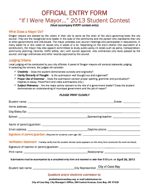 If I Were Mayor Contest Entry Form