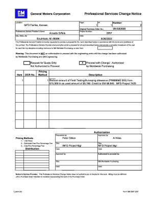 General Motors Professional Services Change Notice