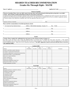 Teacher Recommendation Form
