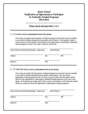 Home School Notification of Opportunity to Participate