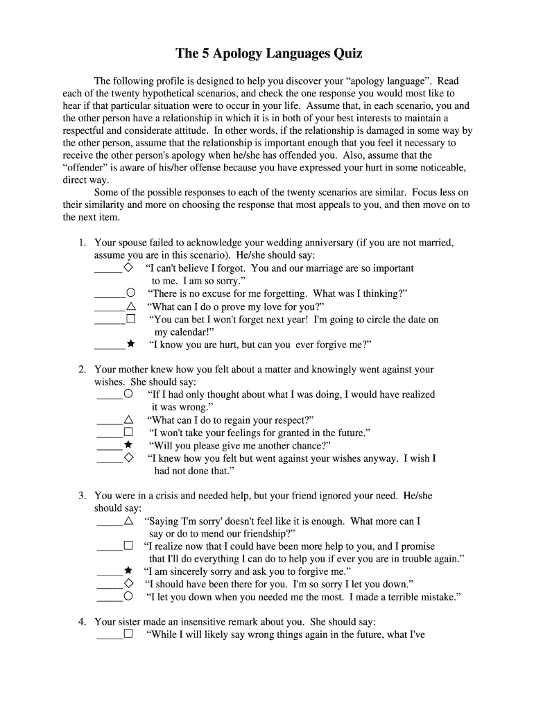 The 5 Apology Languages Quiz - Blessing amp Family Ministry Preview on Page 1