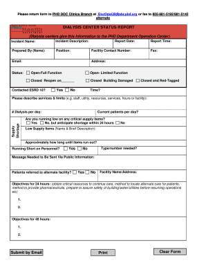 Dialysis Center Status Report