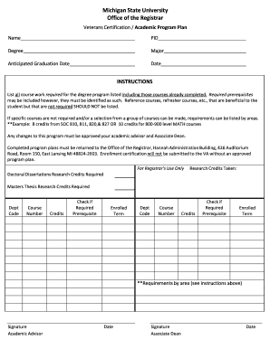 Veterans Certification Academic Program Plan