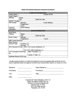 Kaiser Permanente EFT Enrollment Form