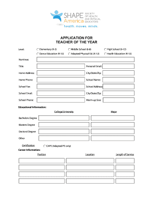 Teacher of the Year Application